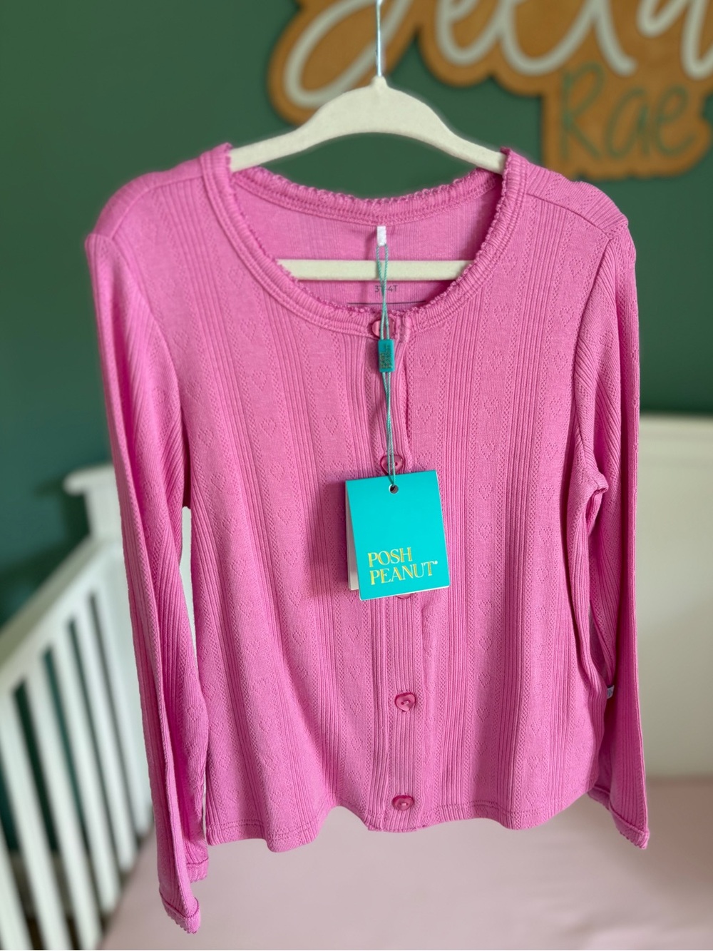 Posh Peanut 3T-4T Cruisin pink pointelle cardigan